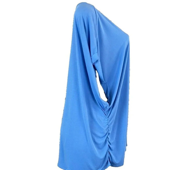 Industry Republic Clothing 3X Blue Ruched Side Crew Neck Cuff Short Sleeve Top - Picture 5 of 6